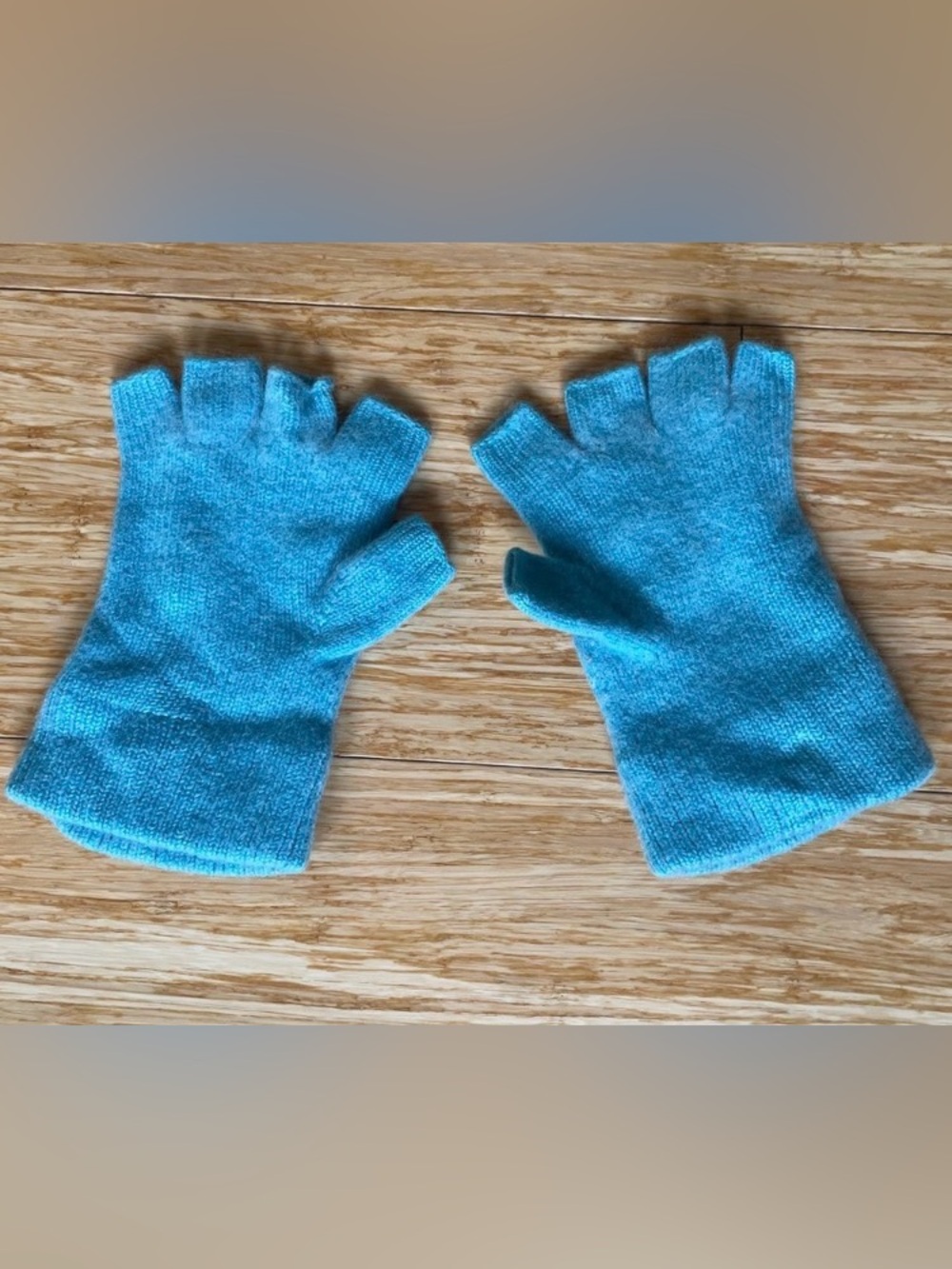 Women Teal Fingerless Mittens - Lightweight Knit
